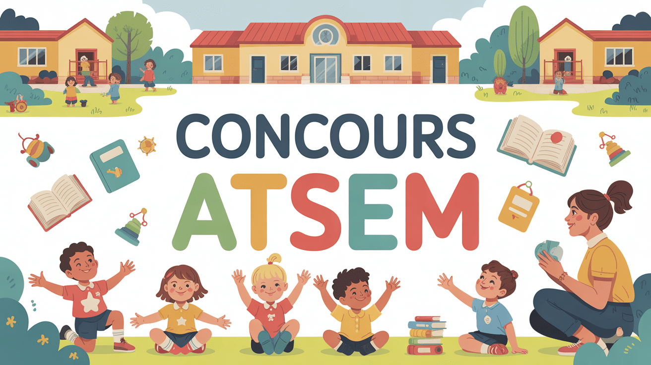 Illustration concours atsem ecole maternelle enfants et educatrice