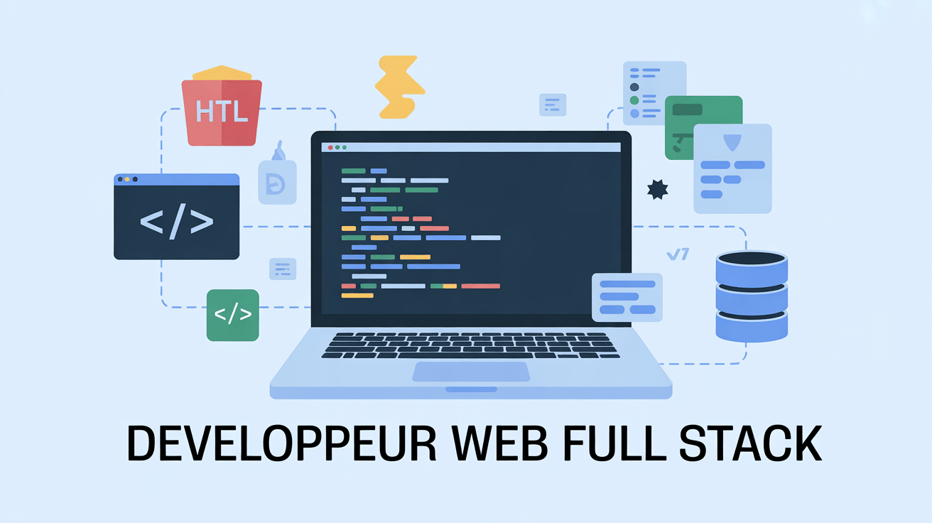 illustration developpeur web full stack studi ordinateur portable code