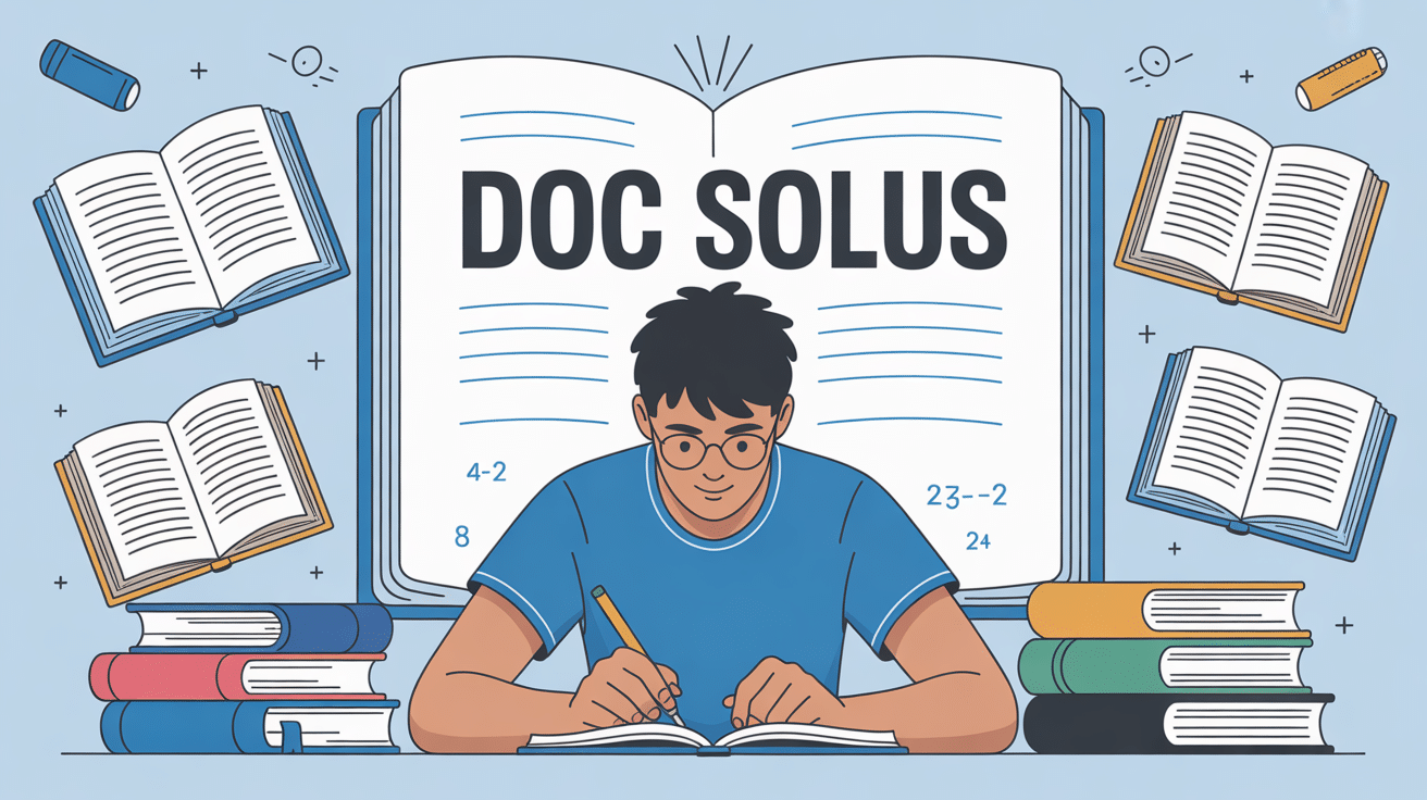 étudiant concentré travaillant avec doc solus exercices mathématiques et physique
