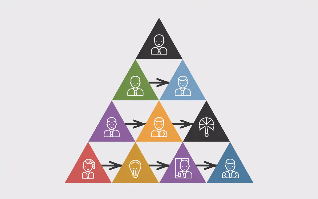 Illustration pyramide organisationnelle GEPP avec postes connectés