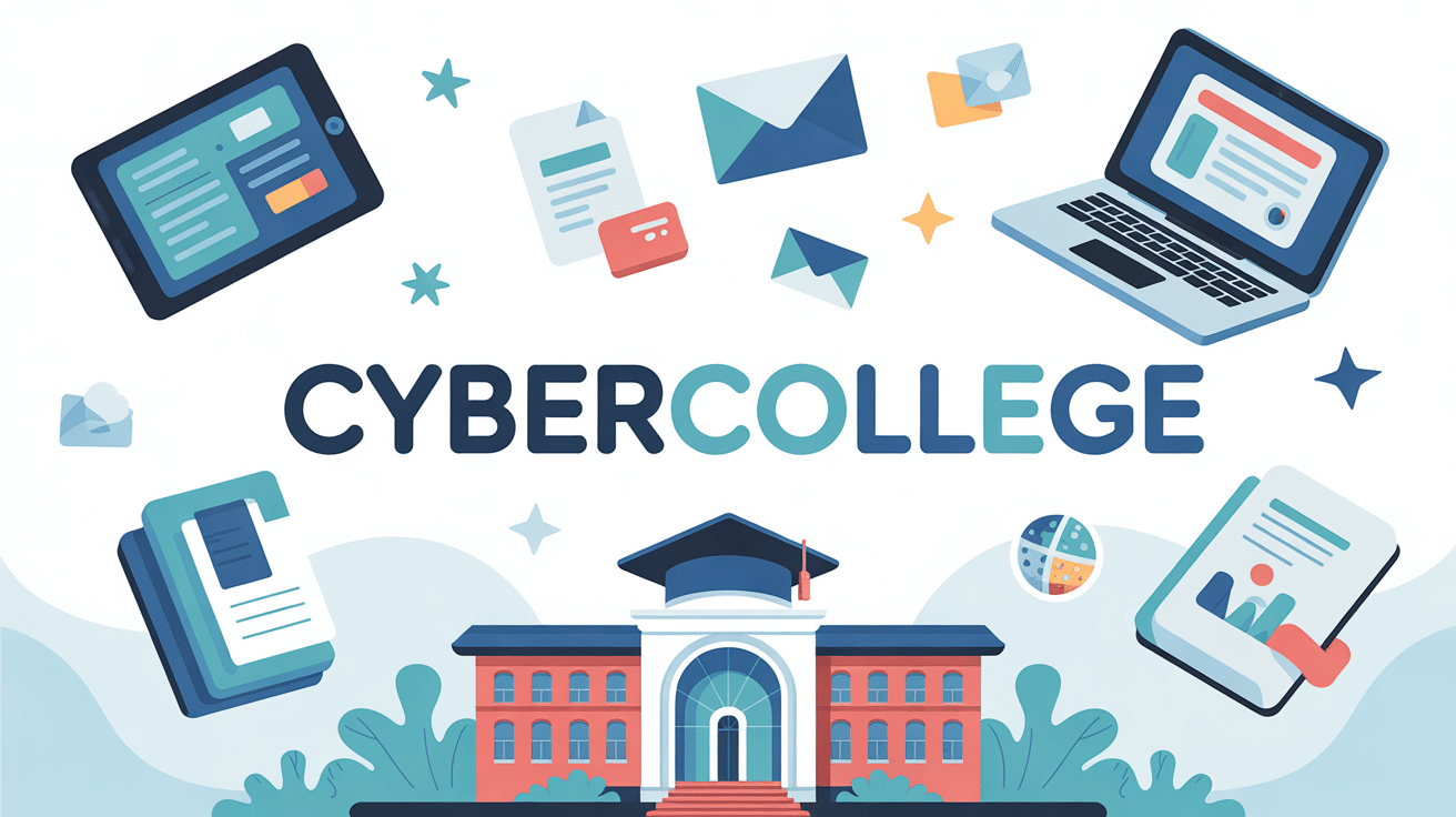 Illustration collège cybercollege numérique avec éléments digitaux