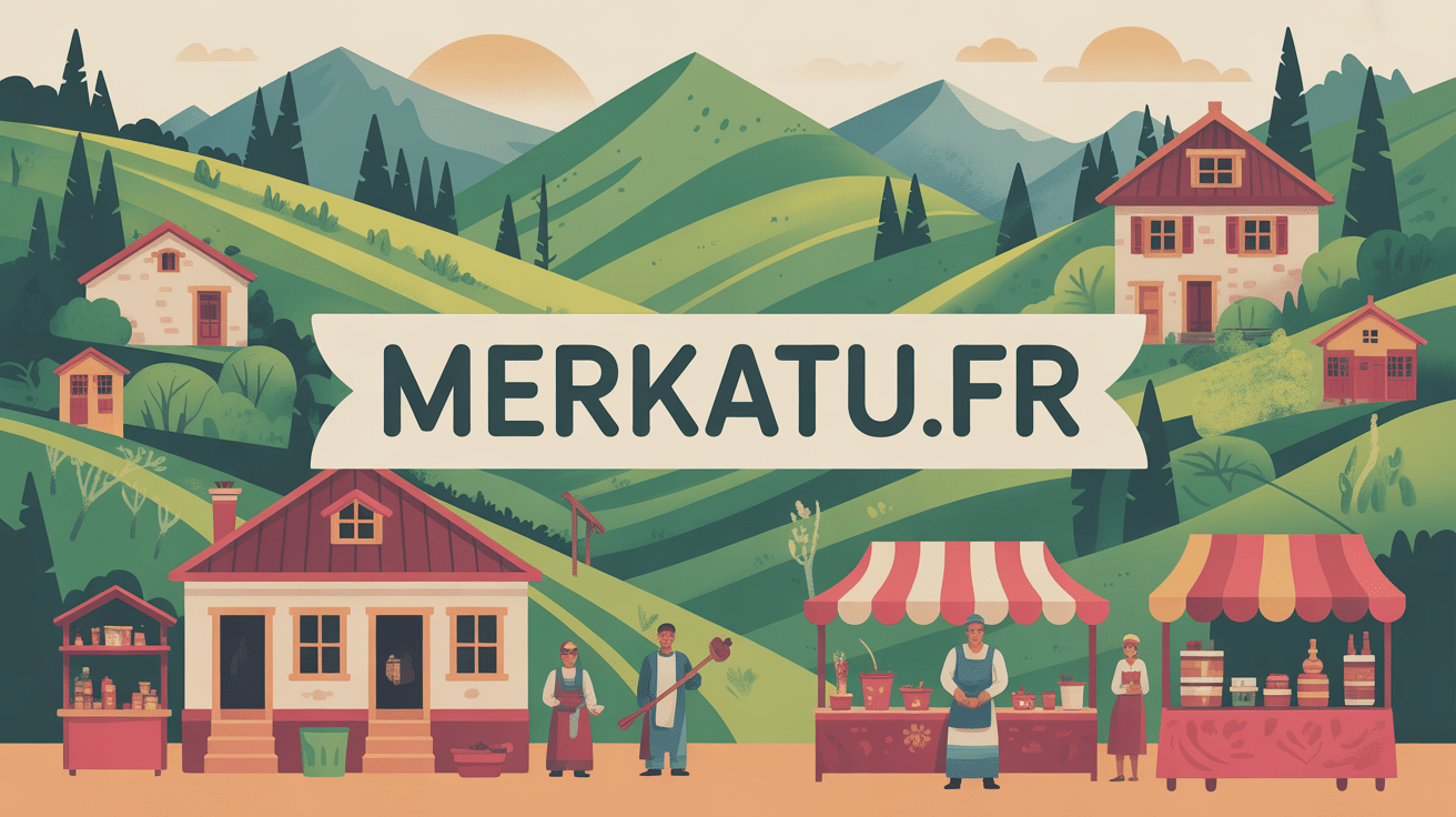 Illustration Merkatu fr paysage montagneux et marché local