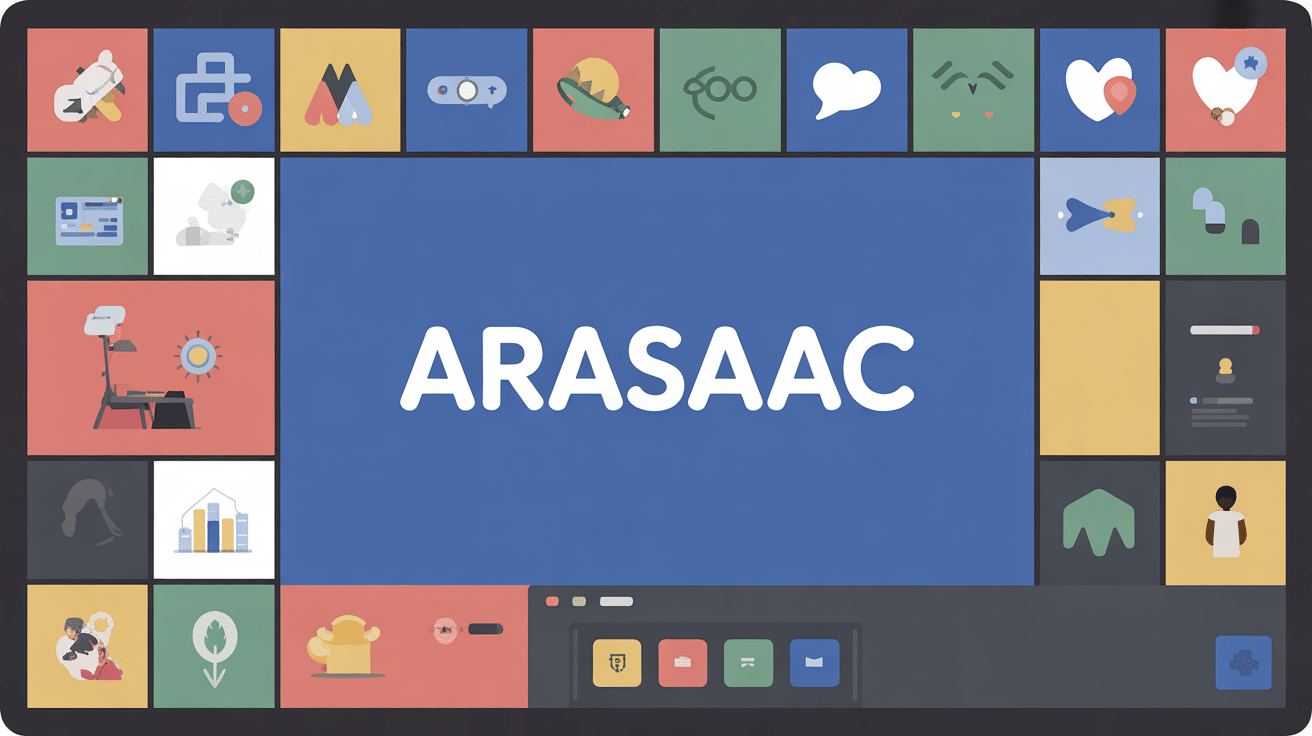 Interface web arasaac avec pictogrammes colorés et titre