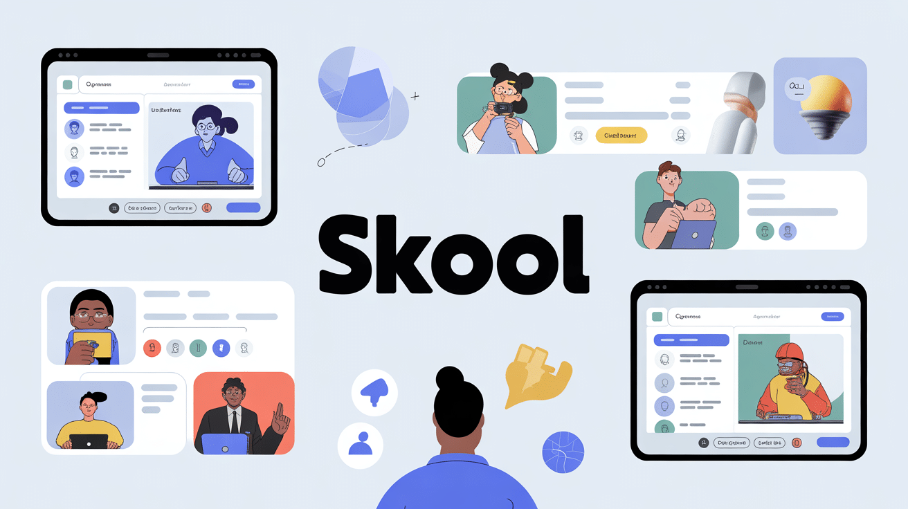 Interface plateforme Skool formation en ligne moderne avec gamification