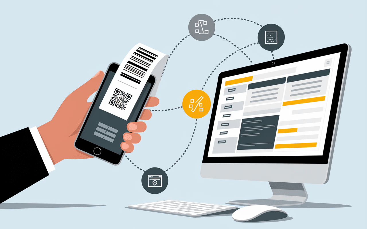 Smartphone scannant ticket jenji avec workflow validation automatique