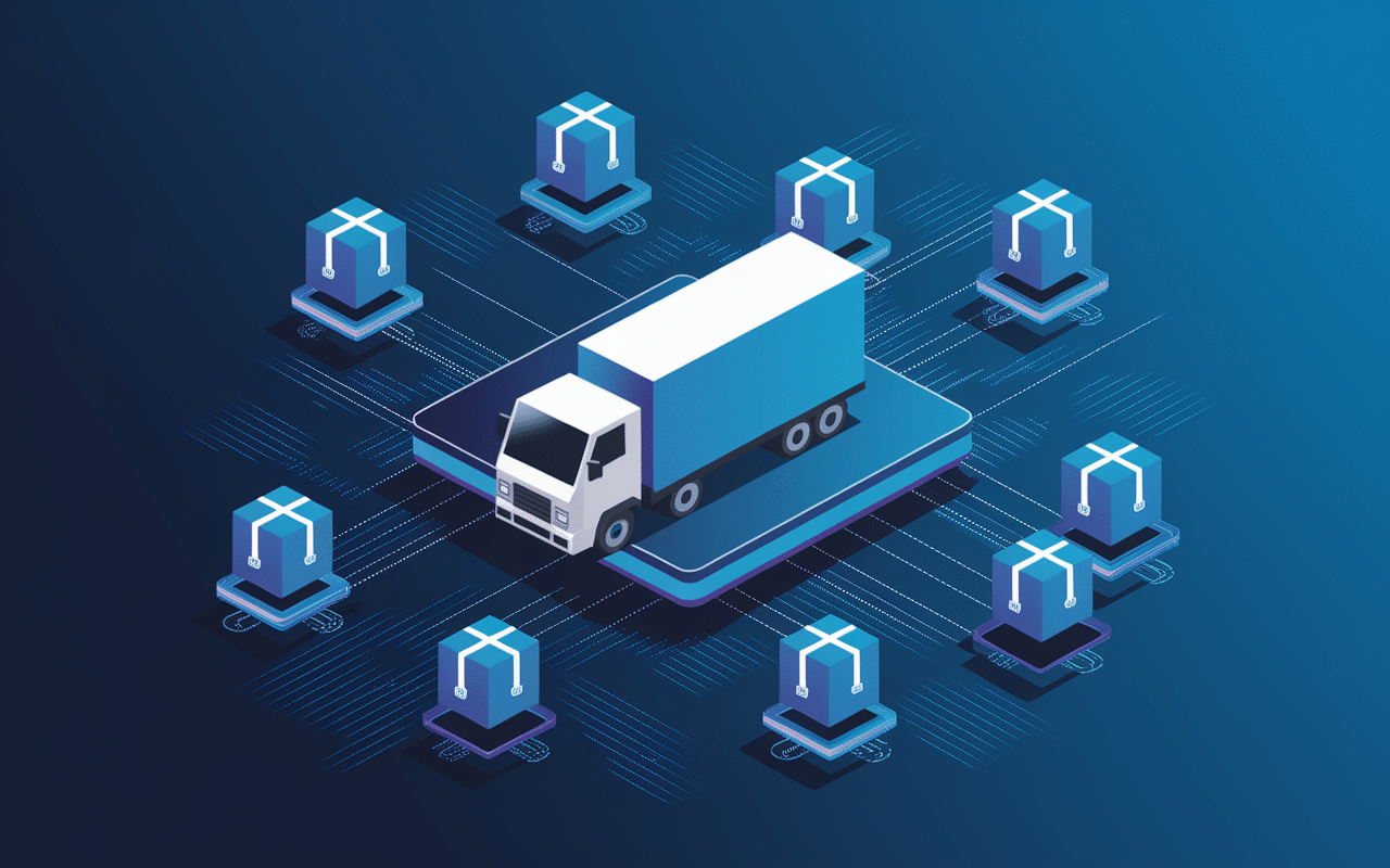 Plateforme Packlink PRO avec colis et camions