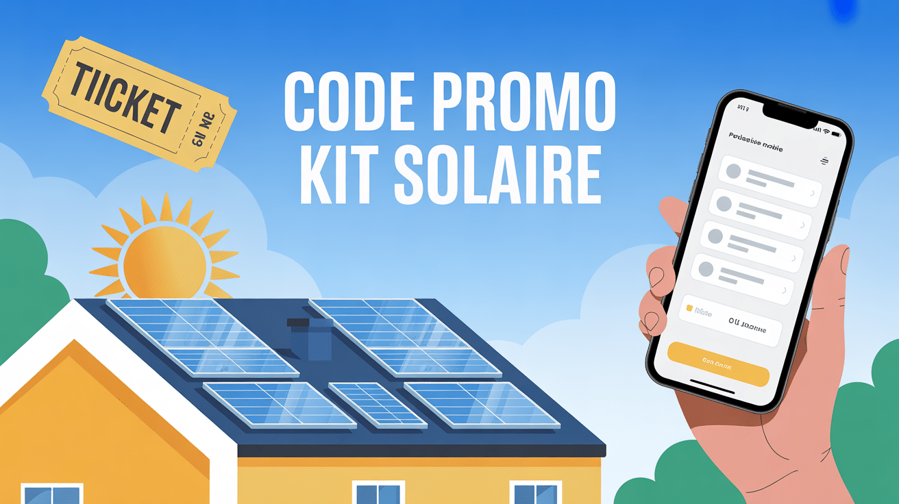 Visuel code promo réduction Sunology Sun_RJHomeSolar avec panneaux solaires smartphone et ticket