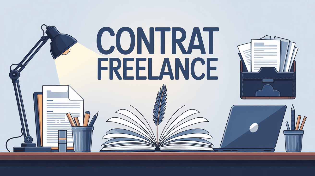 Illustration contrat freelance bureau avec documents