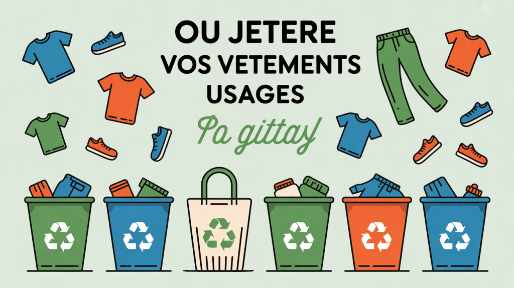 Illustration montrant où jeter les vêtements usagés