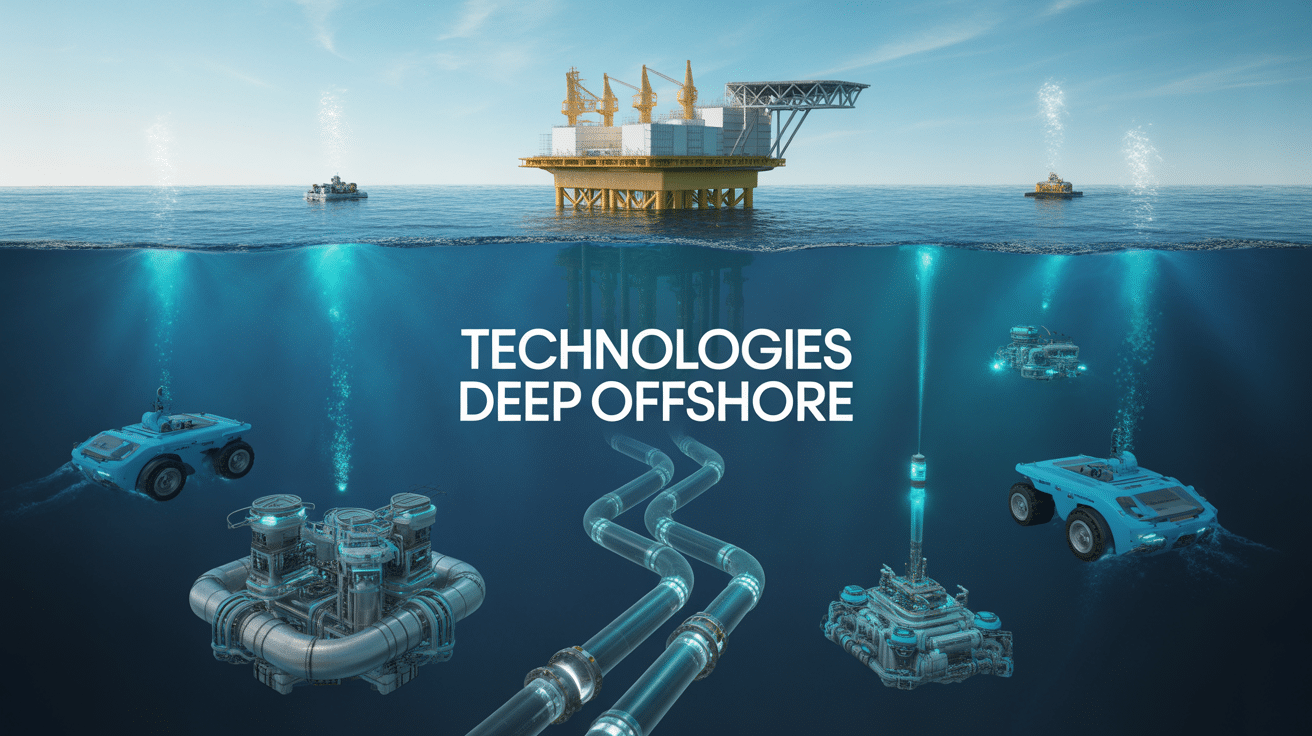Scène deep offshore technology avec robots et pipelines