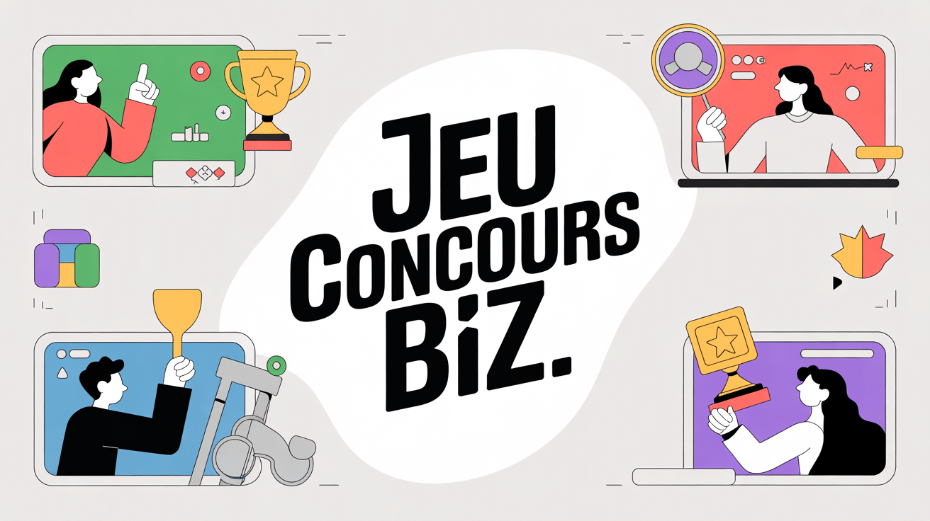 Visuel jeu concours biz autour d'écrans et icônes succès