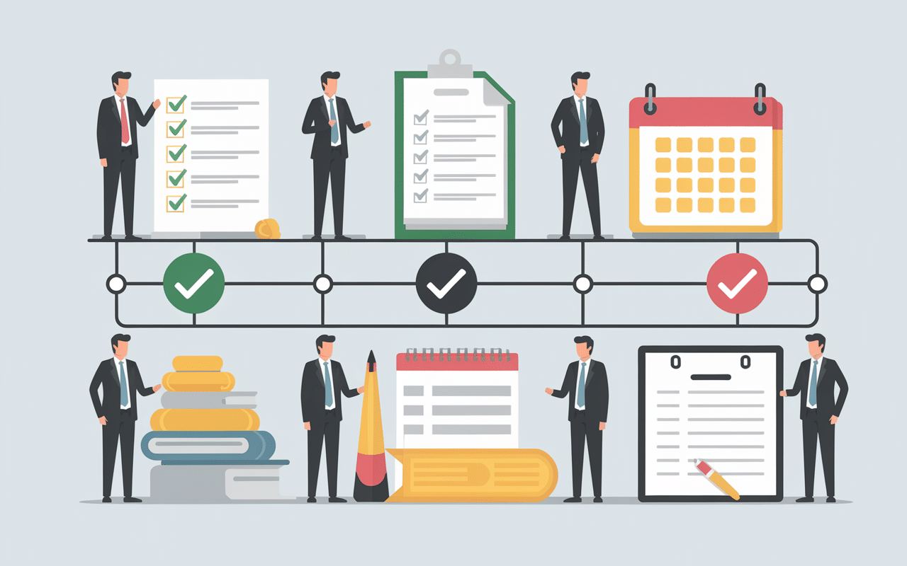 Illustration organisation étapes jeu concours biz checklist