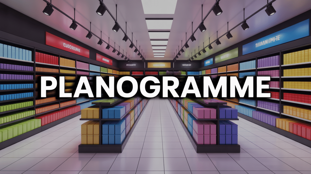 planogramme rayonnages organisés vue magasin