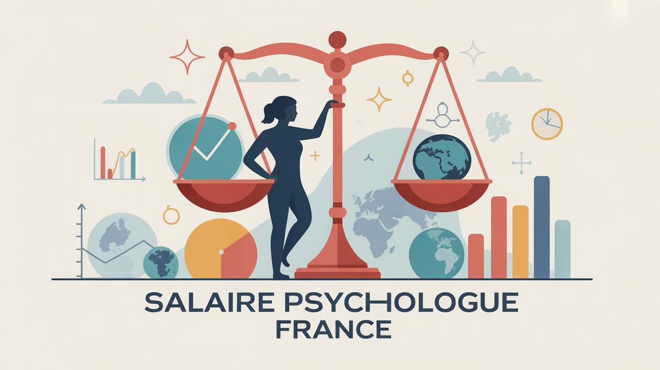 Illustration salaire psychologue France avec balance et graphique