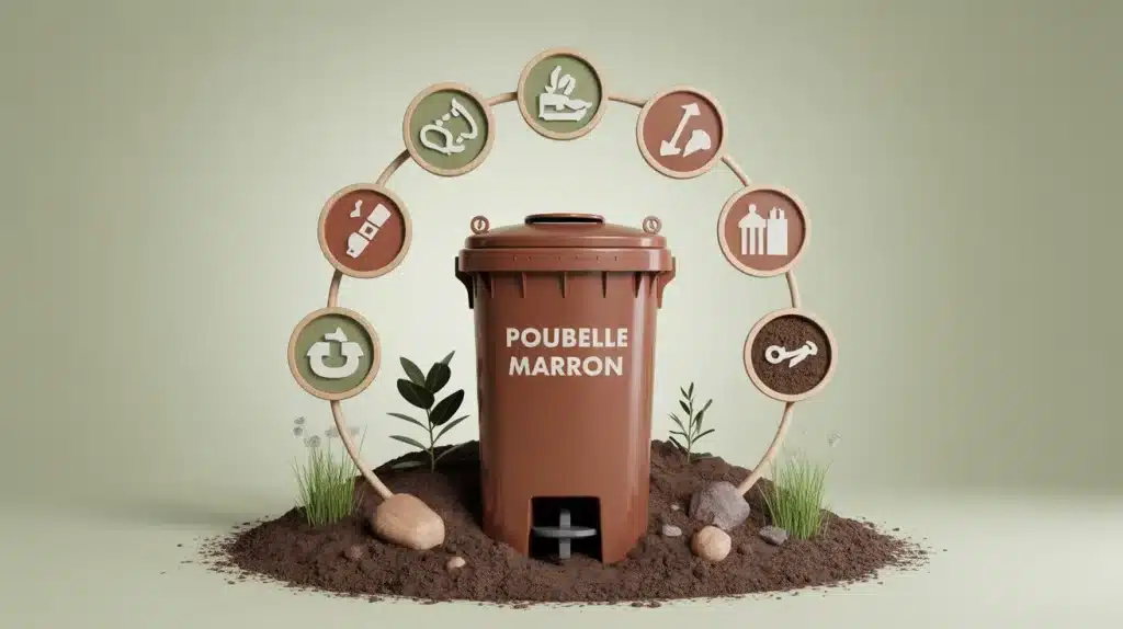 poubelle marron pour biodéchets, compost