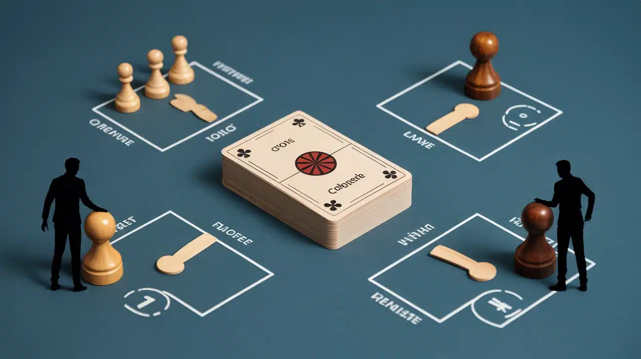 Illustration de la crapette, pile centrale de jeu à deux
