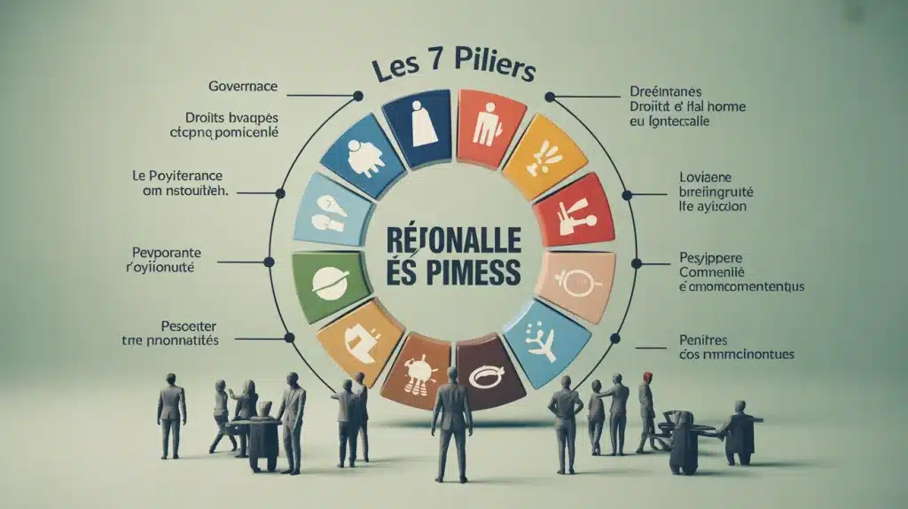 Illustration RSE (Responsabilité Sociétale des Entreprises) et 7 piliers ISO 26000