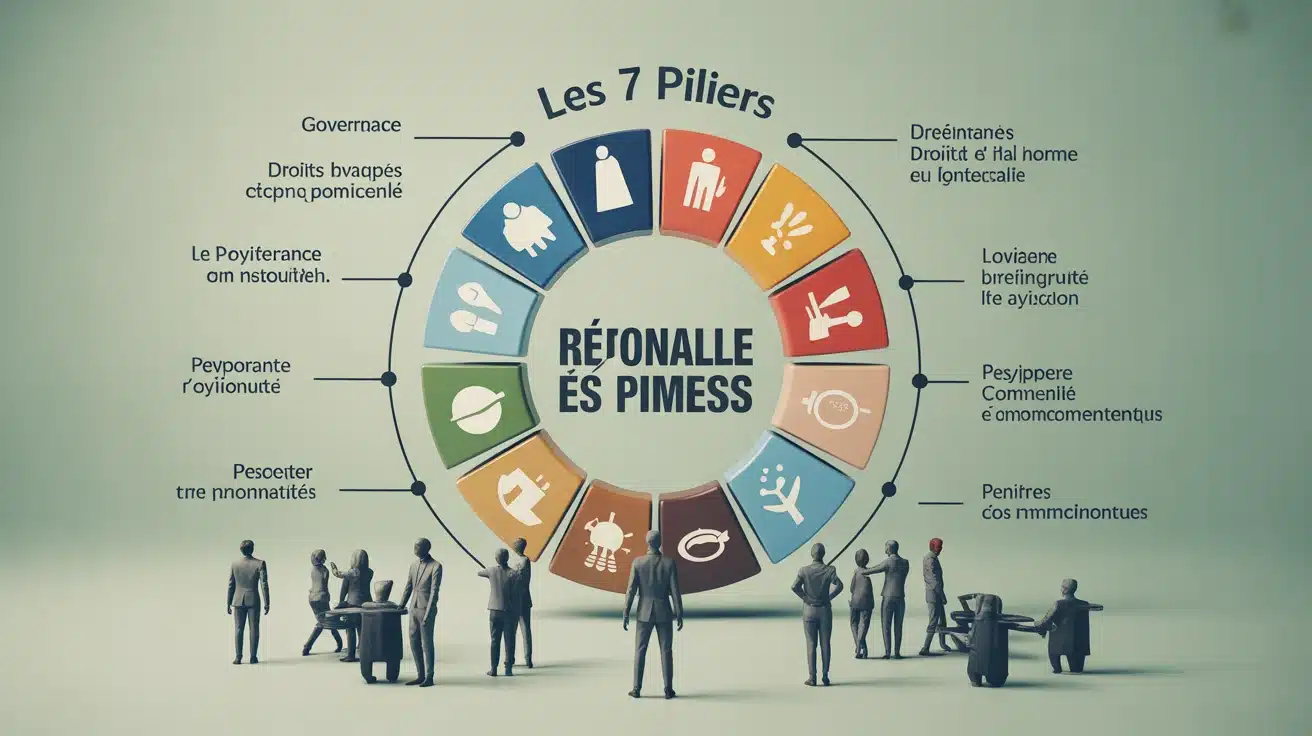 Illustration RSE (Responsabilité Sociétale des Entreprises) et 7 piliers ISO 26000