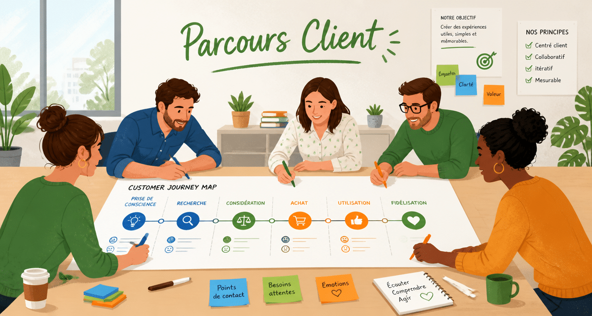 Atelier formation parcours client en salle de réunion