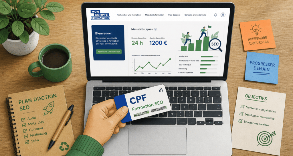 formation seo cpf carte sur clavier et graphique