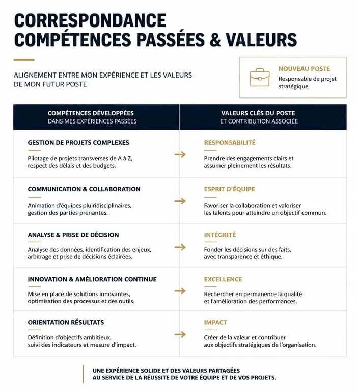 Tableau de correspondance des compétences pour une reconversion professionnelle et lettre de motivation
