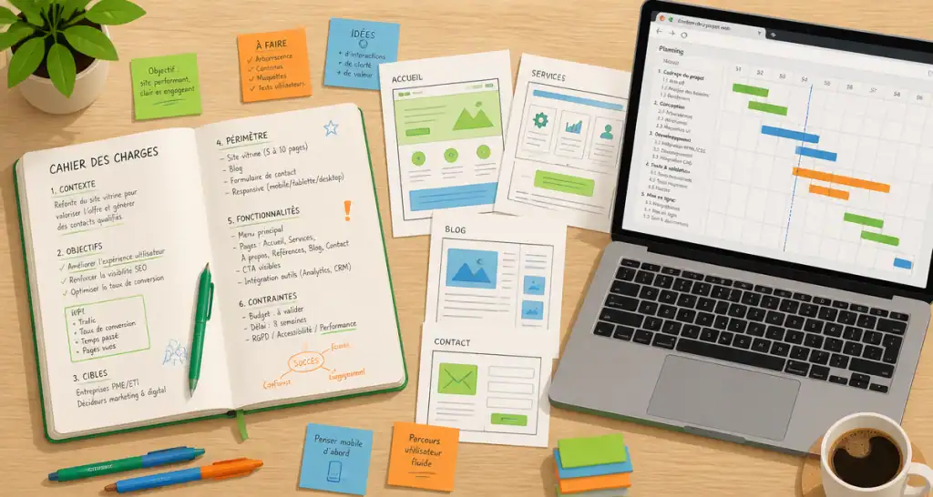 gestion de projet web cahier des charges maquettes diagramme Gantt