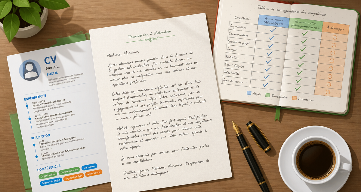reconversion lettre de motivation sur bureau avec CV
