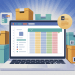gestion de stock sur excel illustration ordinateur et cartons