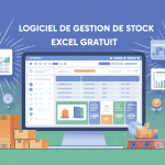 logiciel gestion de stock excel gratuit sur ordinateur avec tableaux stylisés