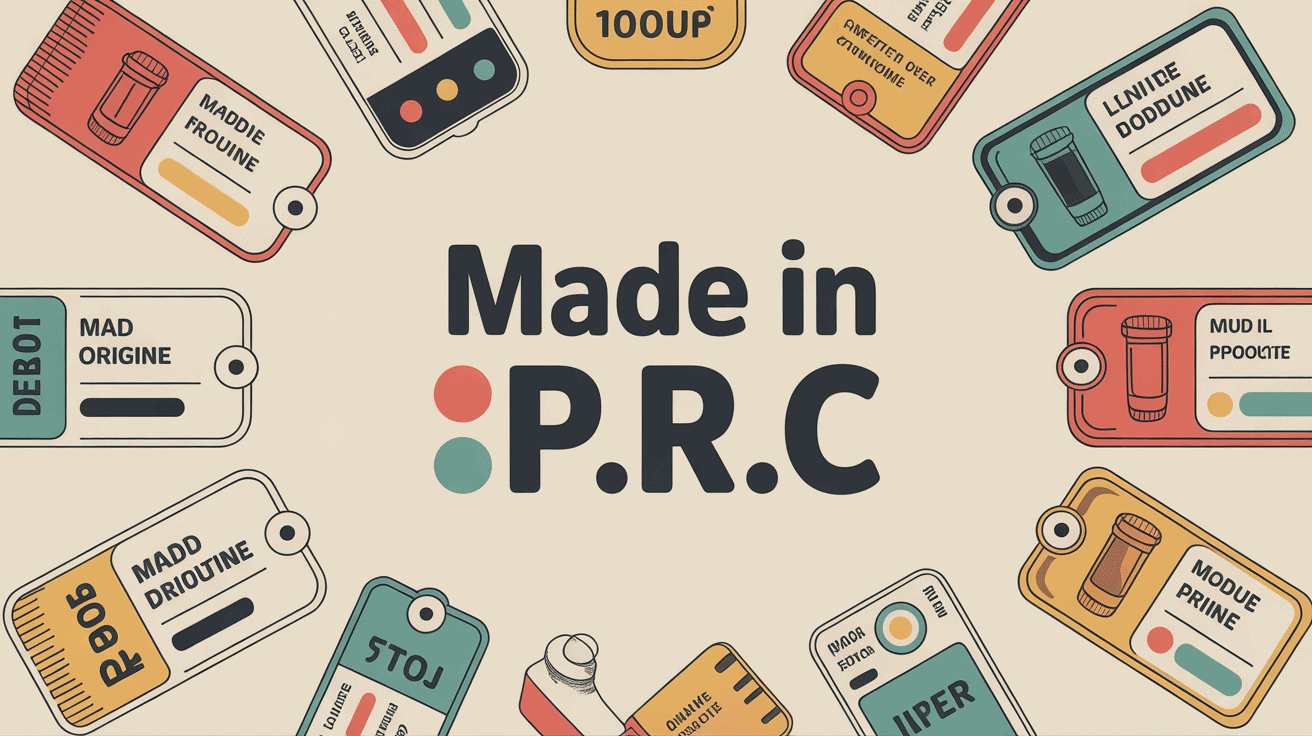 illustration étiquette produit made en p.r.c