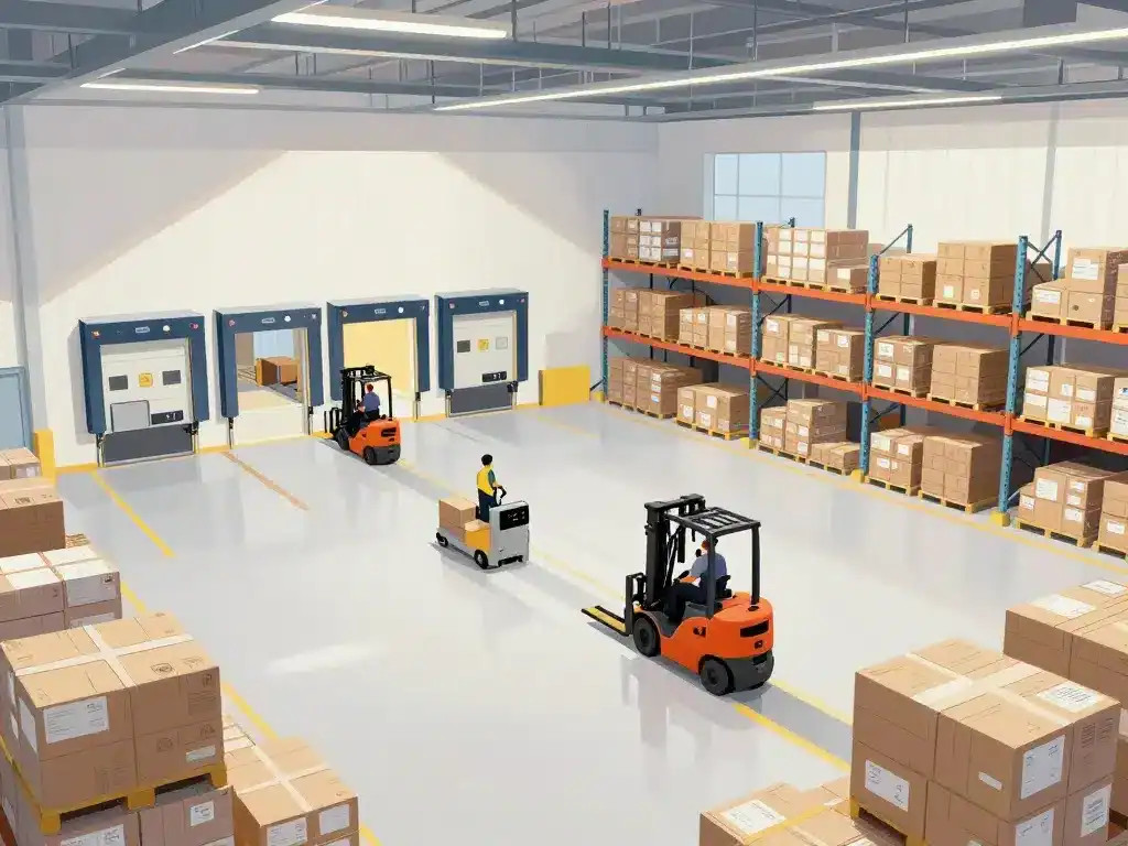 Vue des entrepôts modernes du site logistique Hub Harnes