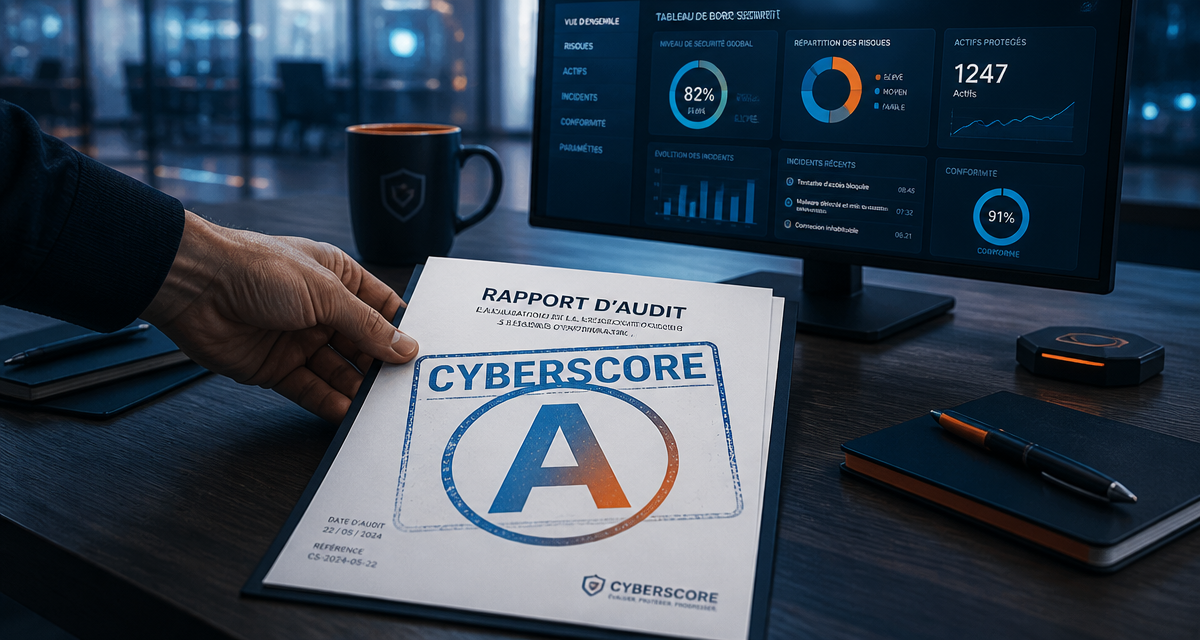 Cyberscore rapport sécurité sur bureau high-tech