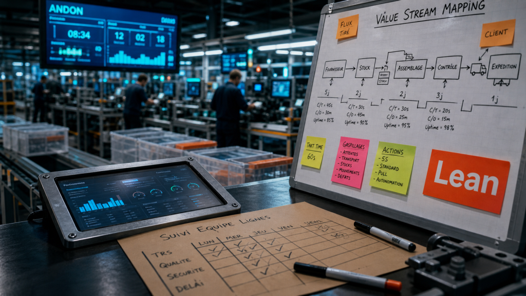 Management lean manufacturing : réduire les 8 gaspillages sans bloquer l’atelier
