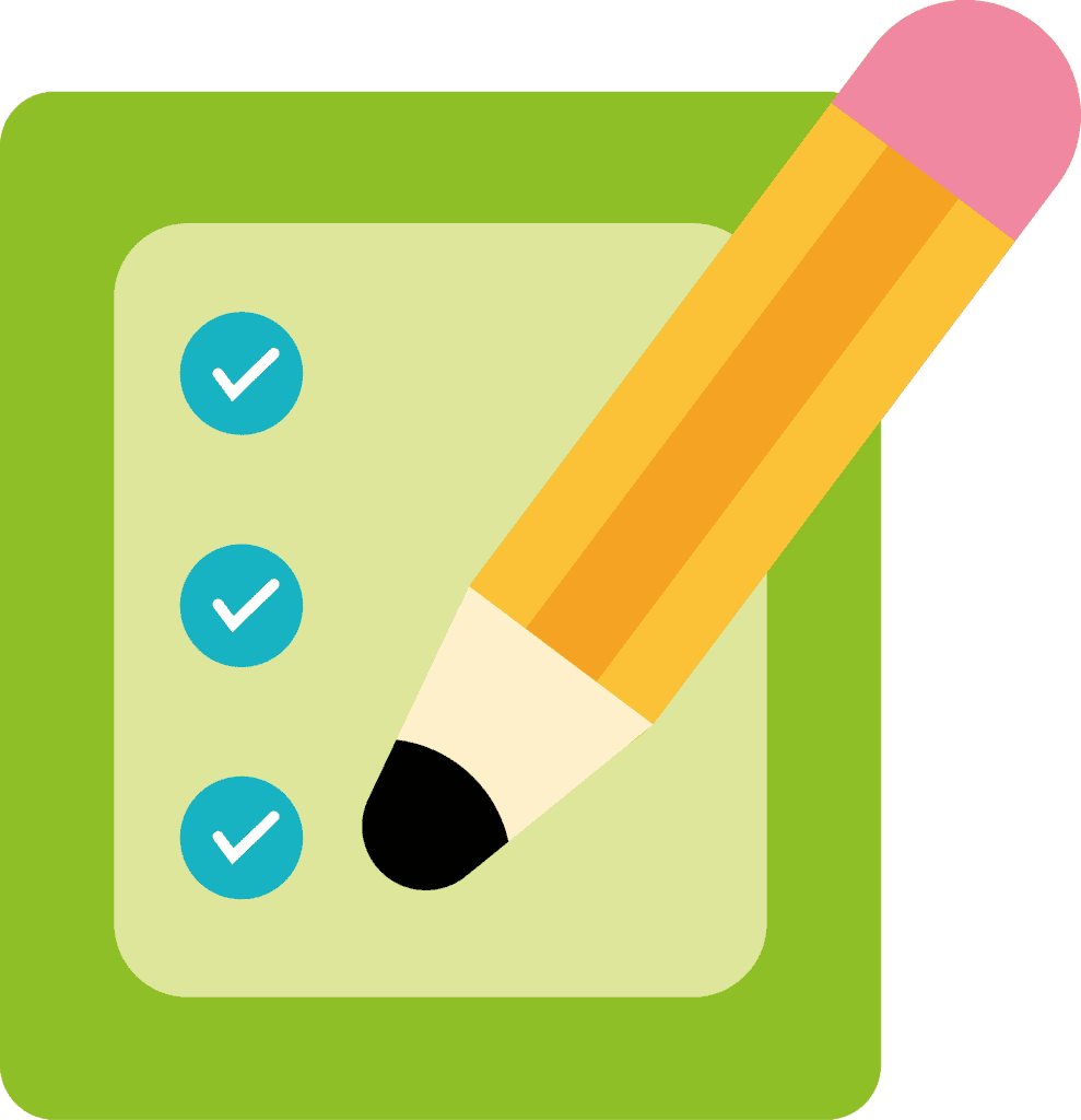 Lista de verificación con marcas de tildes y lápiz para organización educativa