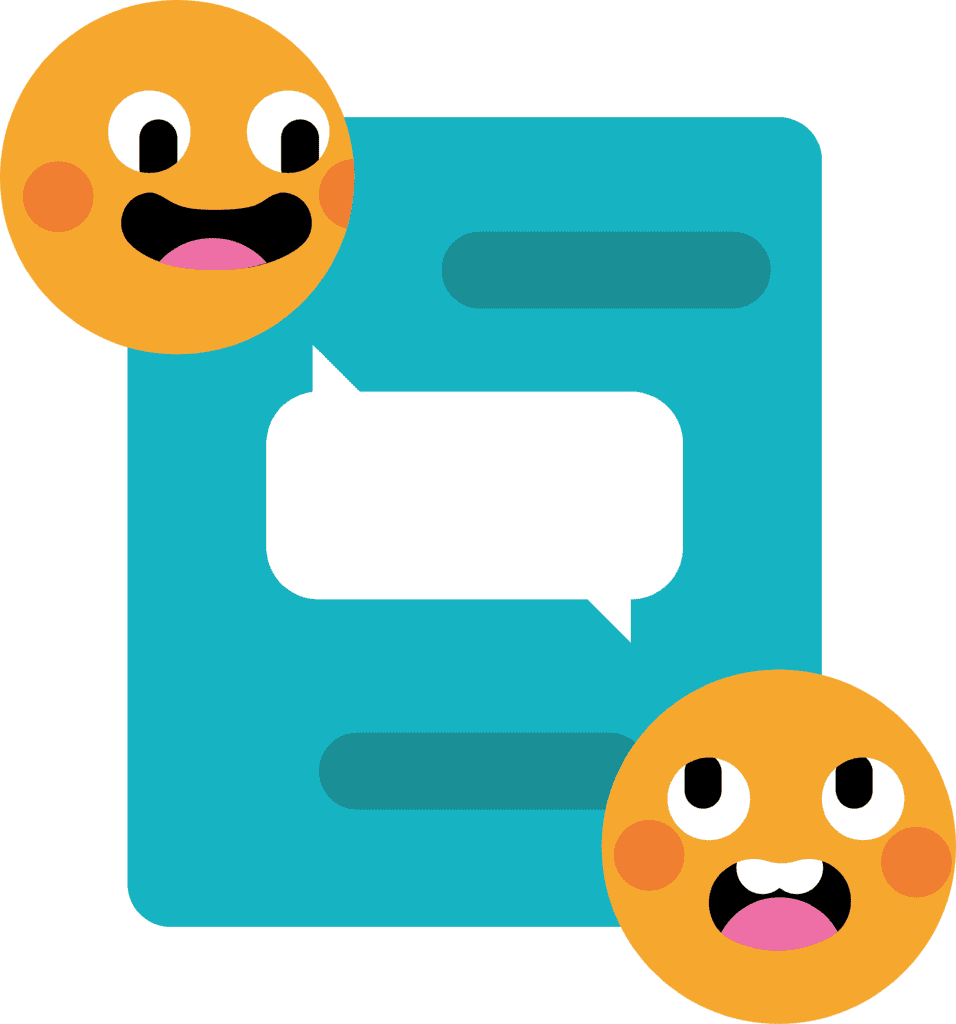 Dos emojis sonrientes conversando, símbolo de interacción en EMMI