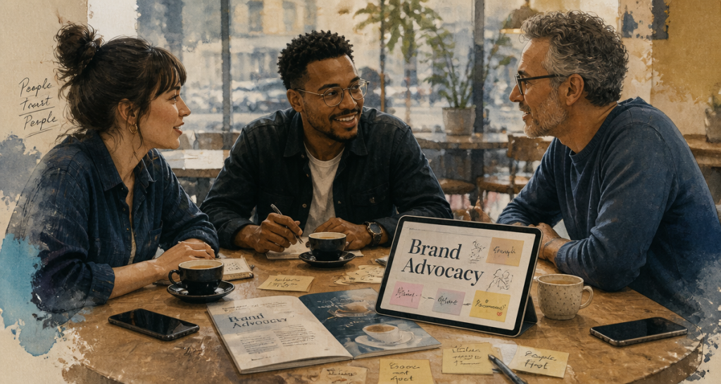 Brand advocacy clients ambassadeurs autour d'une table