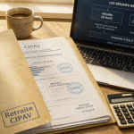 cipav retraite dossier et calculatrice sur bureau