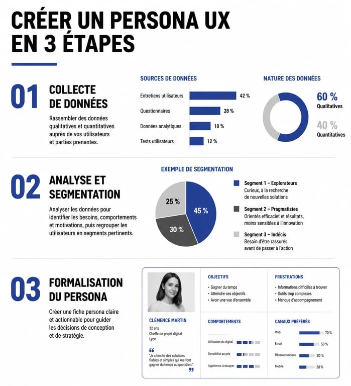 Infographie du processus de création d'un persona UX