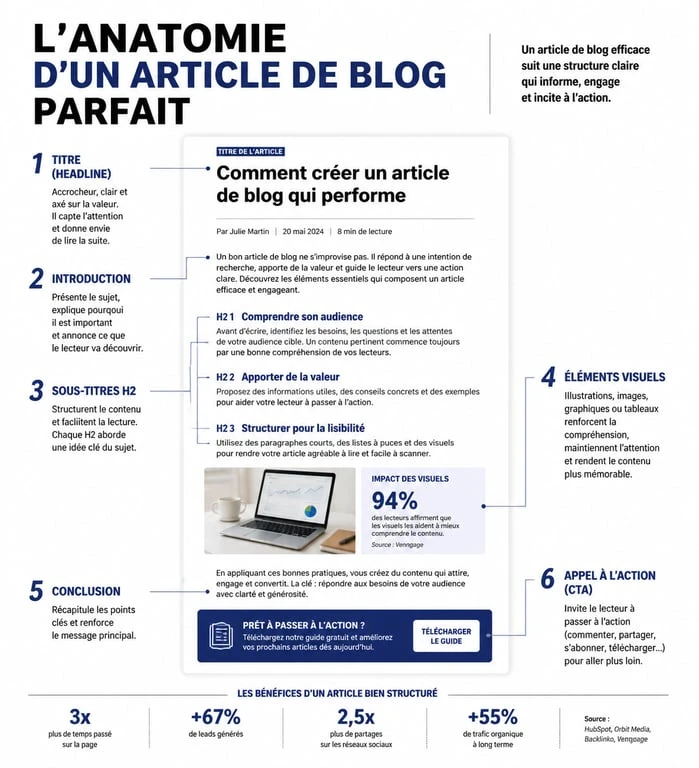 Infographie de la structure idéale d'un beau article pour blog
