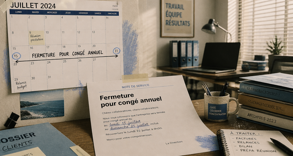 fermeture pour congé annuel sur calendrier dans bureau