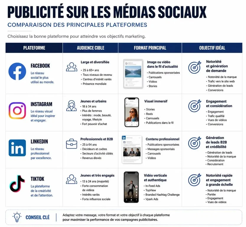 Infographie comparative des plateformes pour une campagne social ads