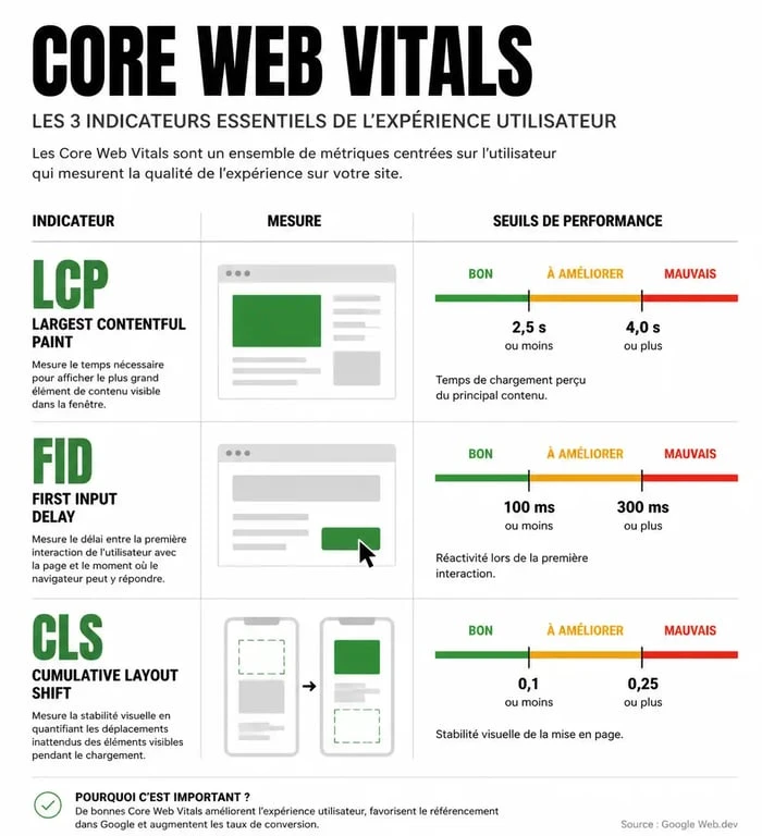 Infographie des Core Web Vitals pour l'optimisation SEO et UX