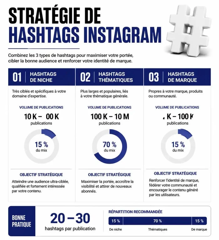 Infographie sur la stratégie de hashtags pour gagner des followers sur Instagram