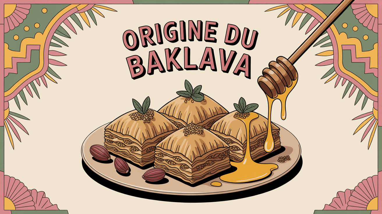 Baklava origine plateau doré pistaches noix miel