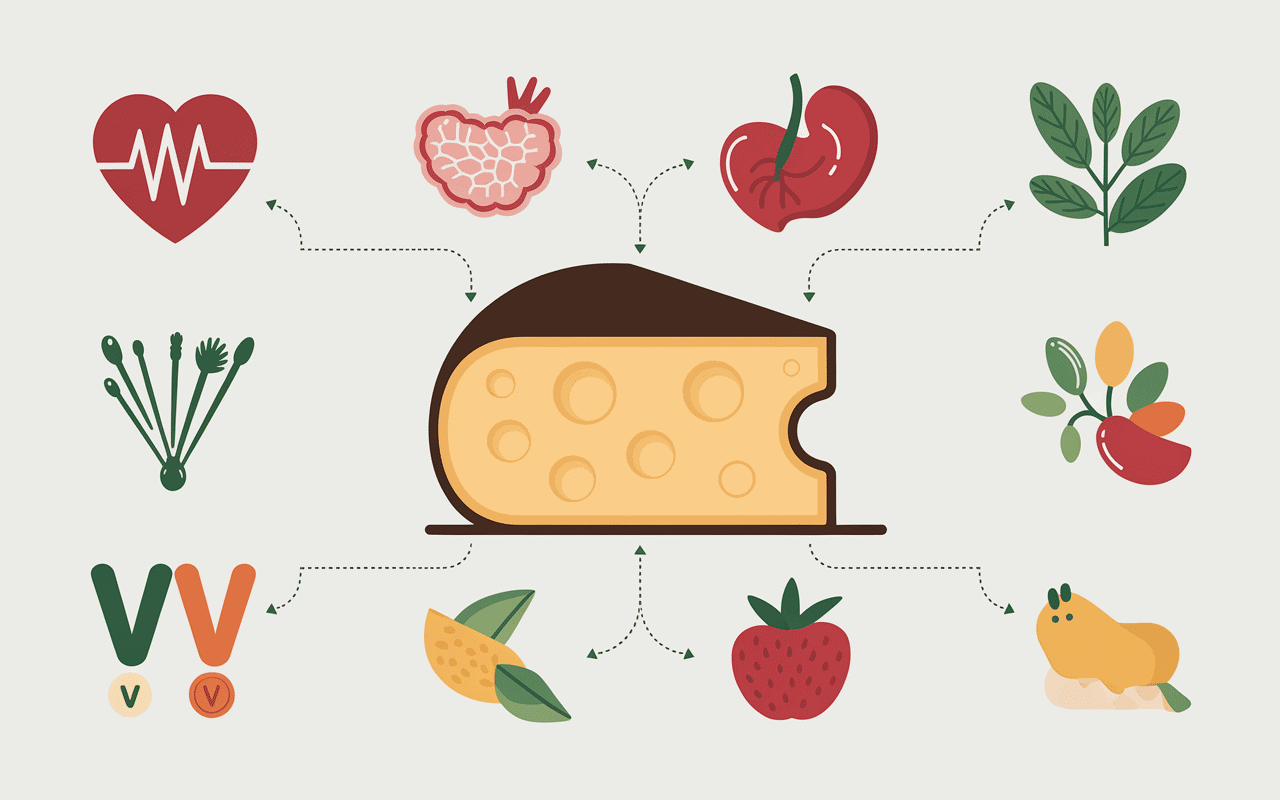 Infographie sur les bienfaits santé du fromage fermenté et apports nutritionnels