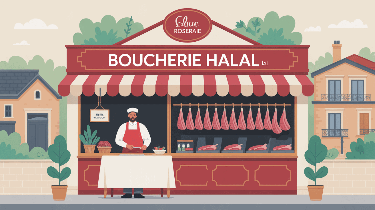 Boucherie halal la basse cote de la roseraie devanture rouge blanc quartier