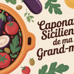 Caponata sicilienne de ma grand-mère dans bol terre cuite avec légumes méditerranéens