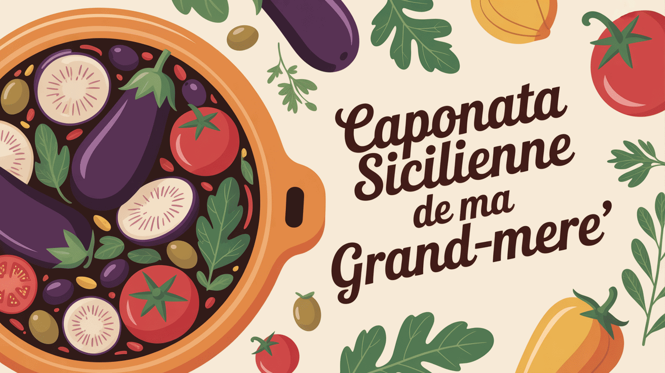 Caponata sicilienne de ma grand-mère dans bol terre cuite avec légumes méditerranéens
