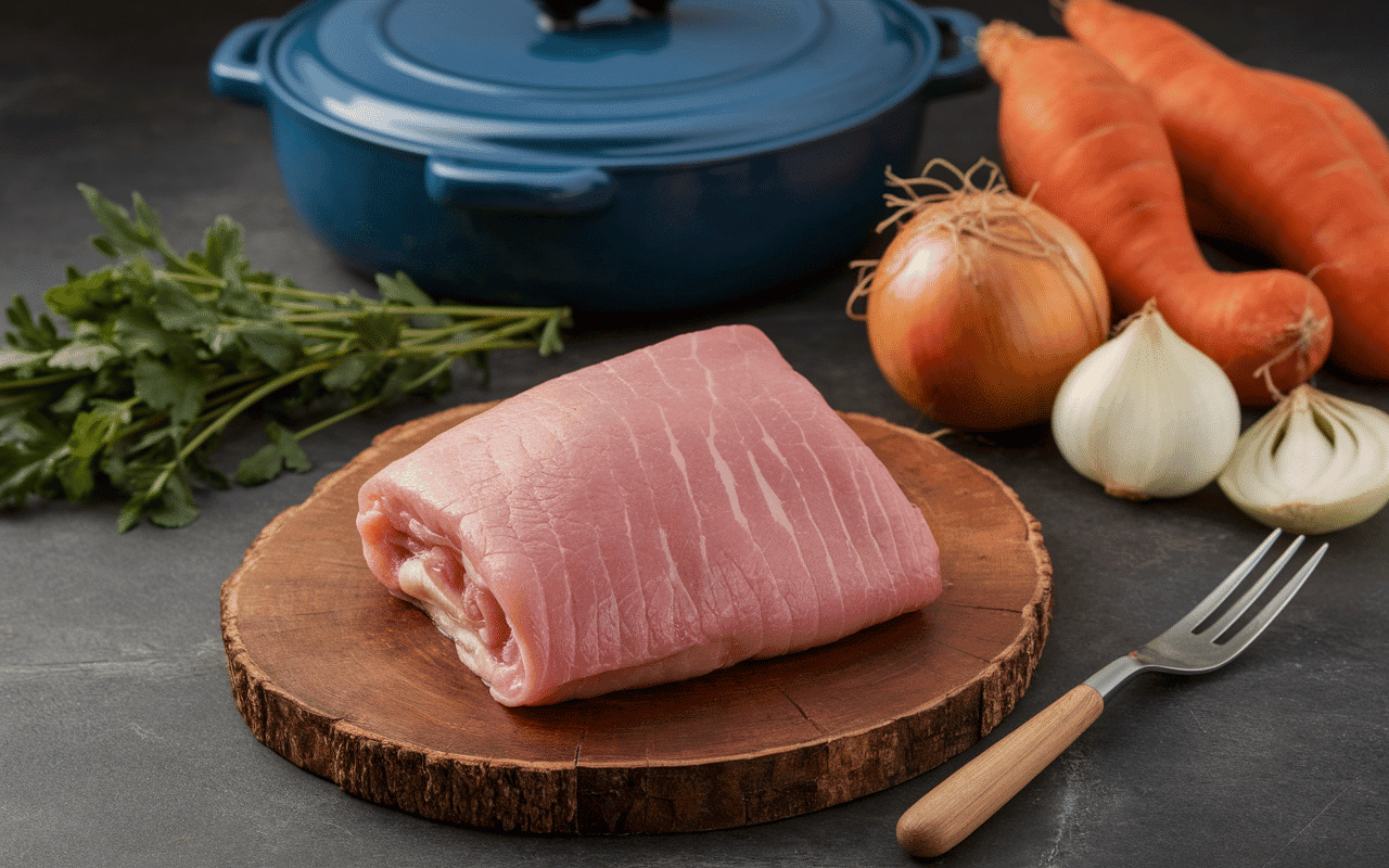 Préparation pieds de porc en gelée frais sur planche