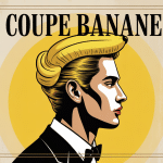 Homme de profil coiffure coupe banane stylisée fond vintage